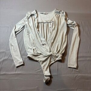 Free People Intimately Turnt Bodysuit Light Green Shimmer Plunge V-Neck Size XS